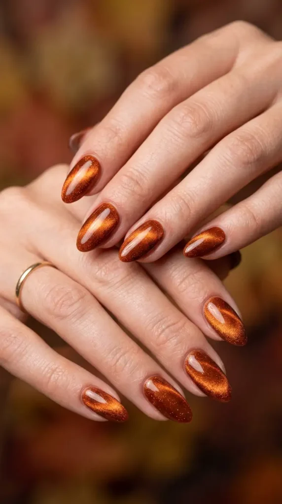 Burnt Orange Cat Eye Nails