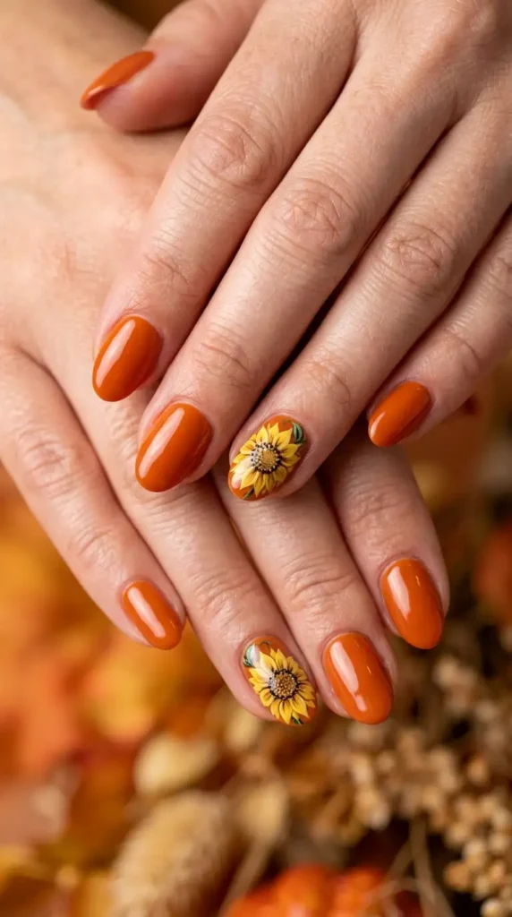 Burnt Orange Sunflower Nail Art