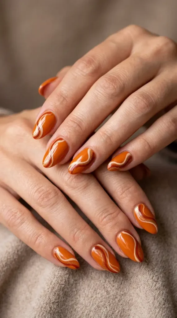 Burnt Orange Swirl Nails