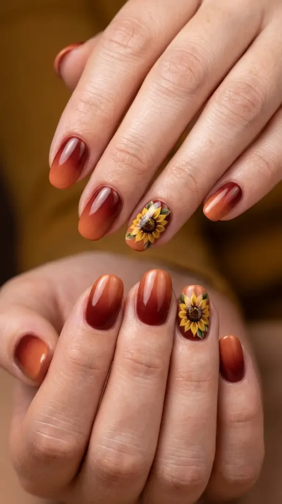 Burnt Red Ombre Sunflower Design