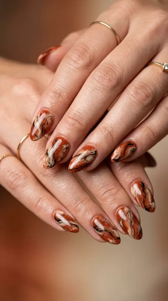 Burnt Sienna Marble Nails