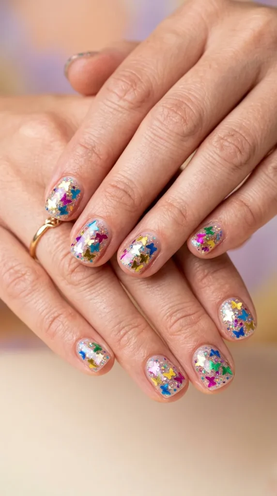 Butterfly Confetti Glitter Nails