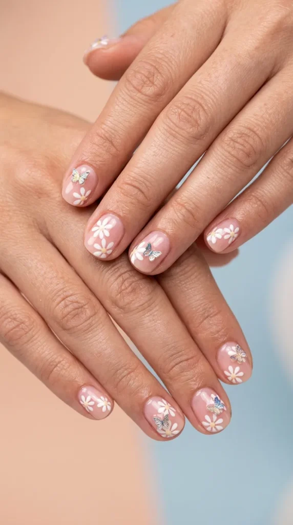 Butterfly Daisy Accent Nails