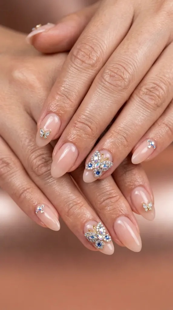 Butterfly Gemstone Accent Nails