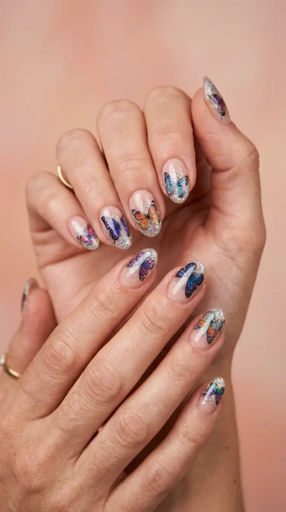 Butterfly Glitter Nail Art
