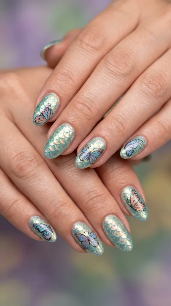 Butterfly Mermaid Scale Nails
