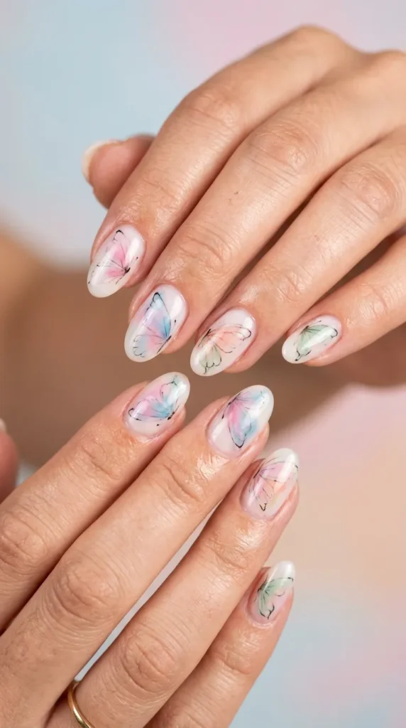 Butterfly Watercolor Wash Nails