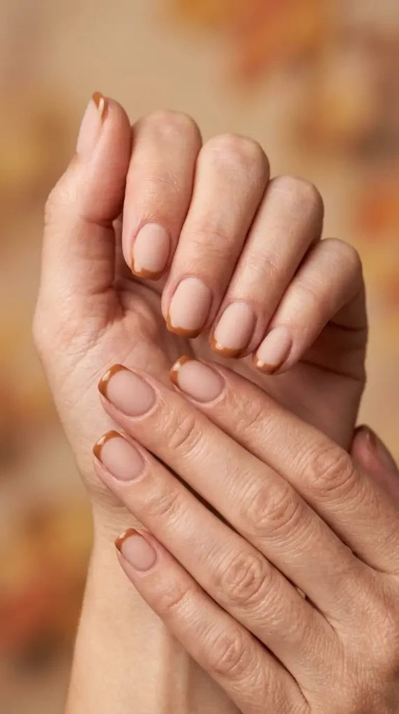Caramel French Tips with Matte Nude Base