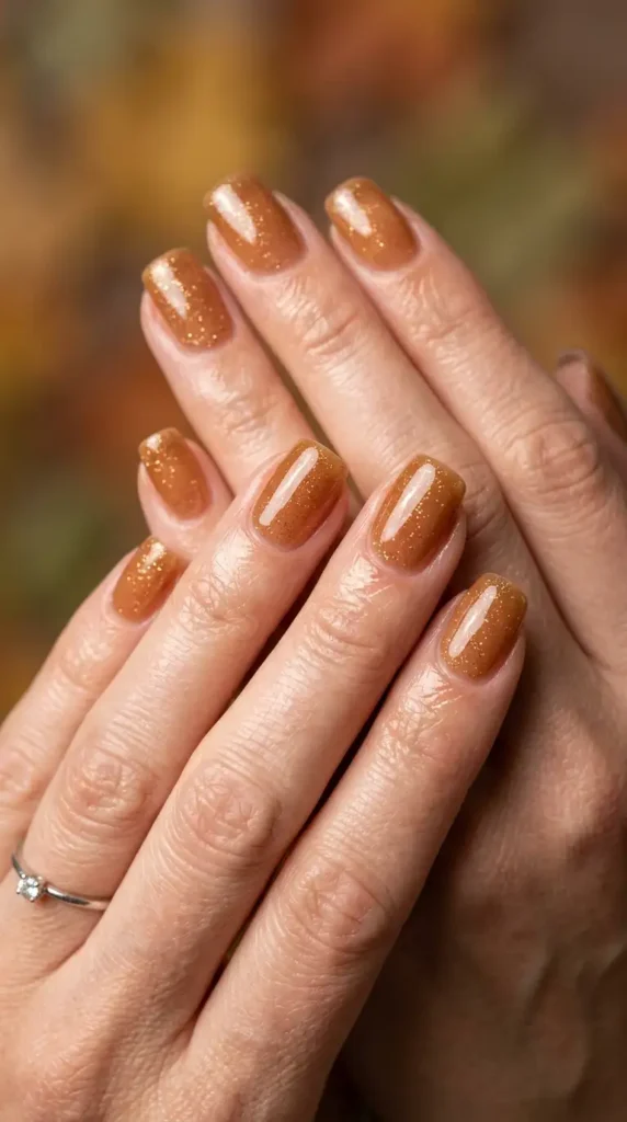 Caramel Jelly Nails with Fine Sparkle