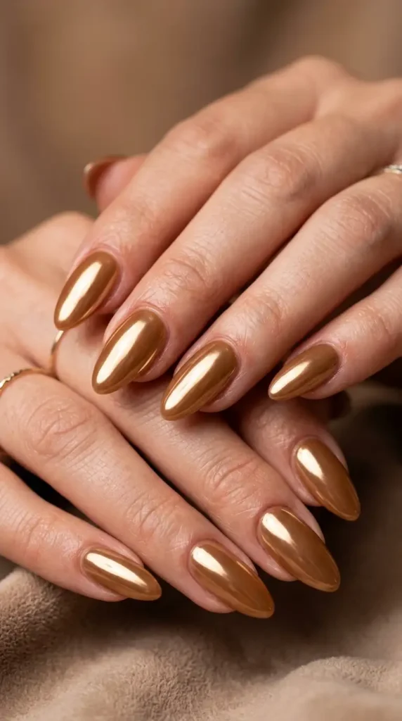 Caramel Latte Chrome Nails