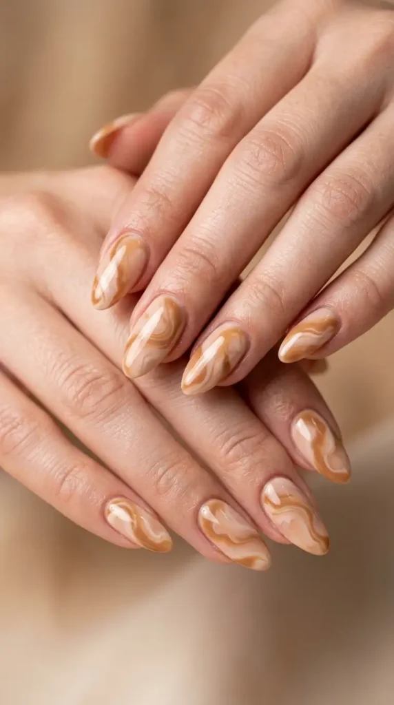 Caramel Latte Marble Nails