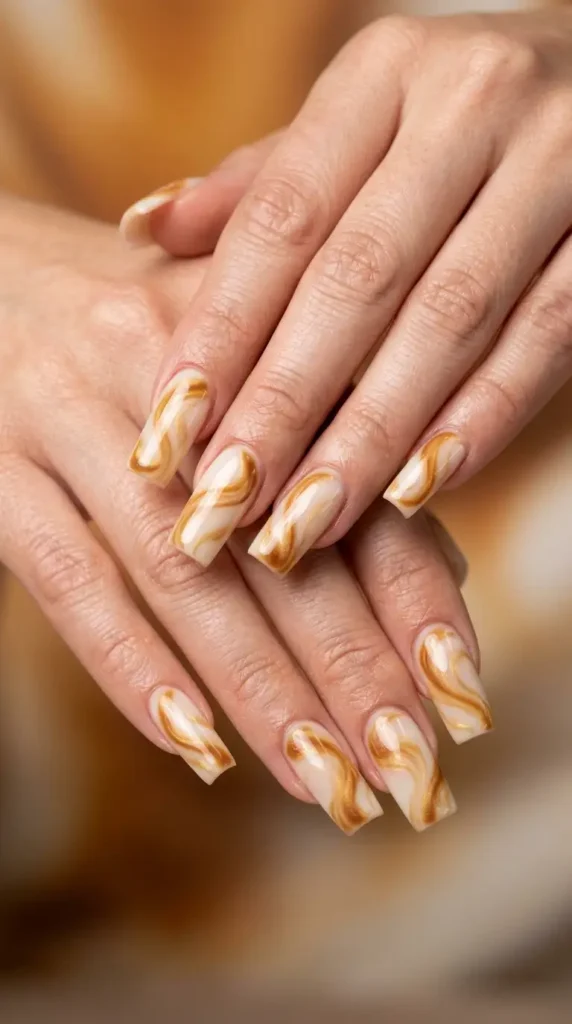 Caramel Swirl Nail Art