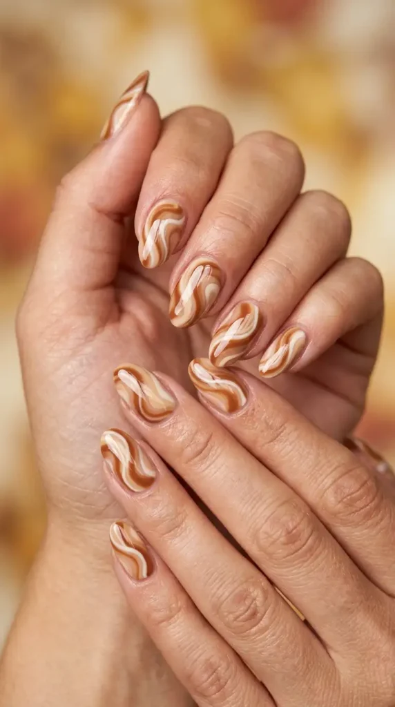 Caramel Swirl Nails