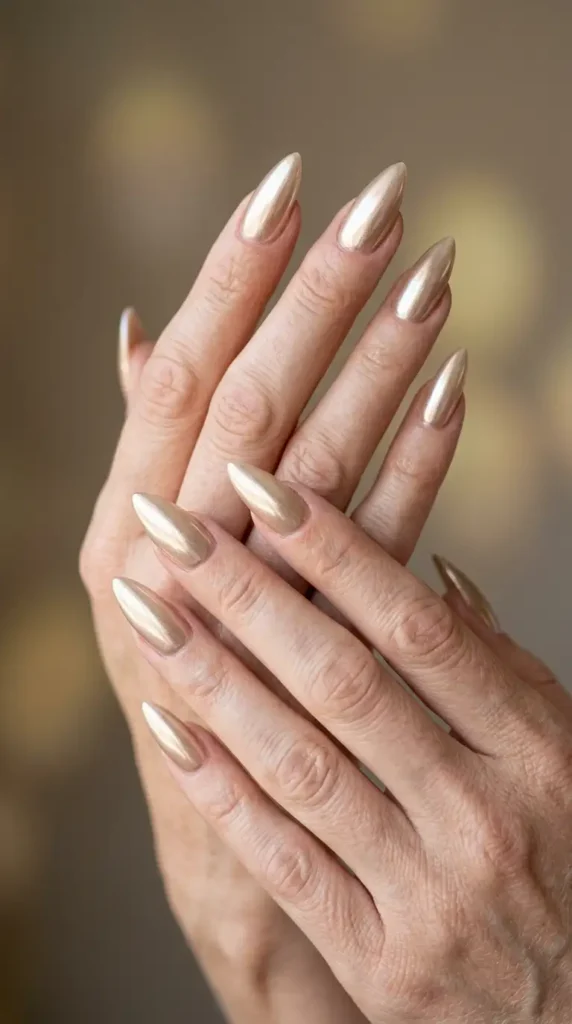 Champagne Chrome Stiletto Nails
