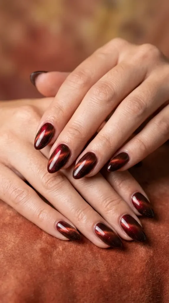 Cherry Mocha Cat Eye Nails