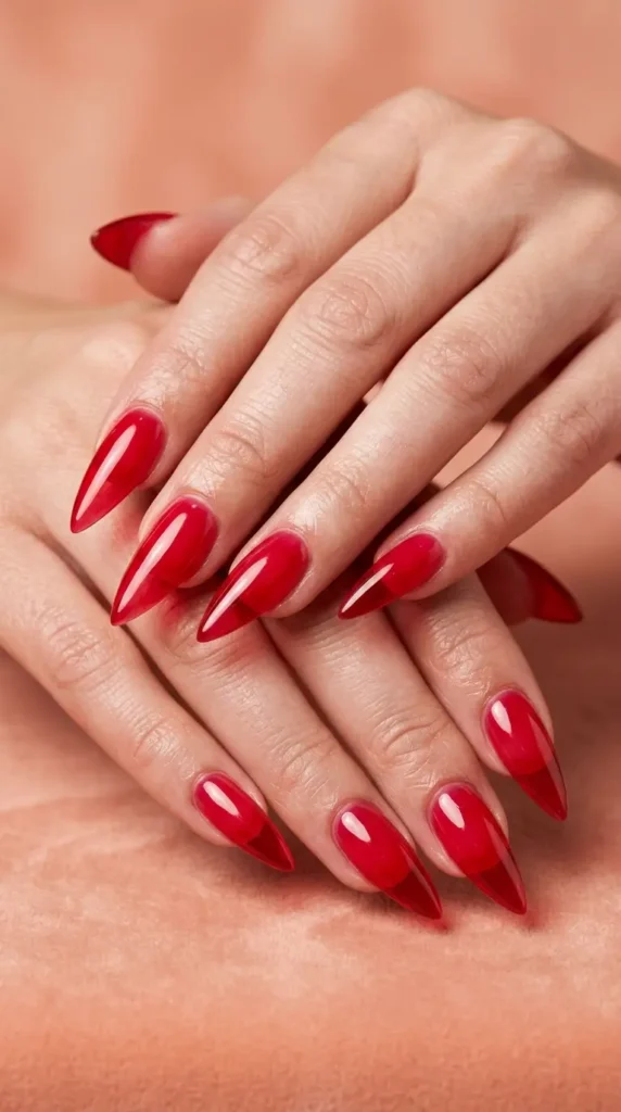 Cherry Red Glass Stiletto Nails