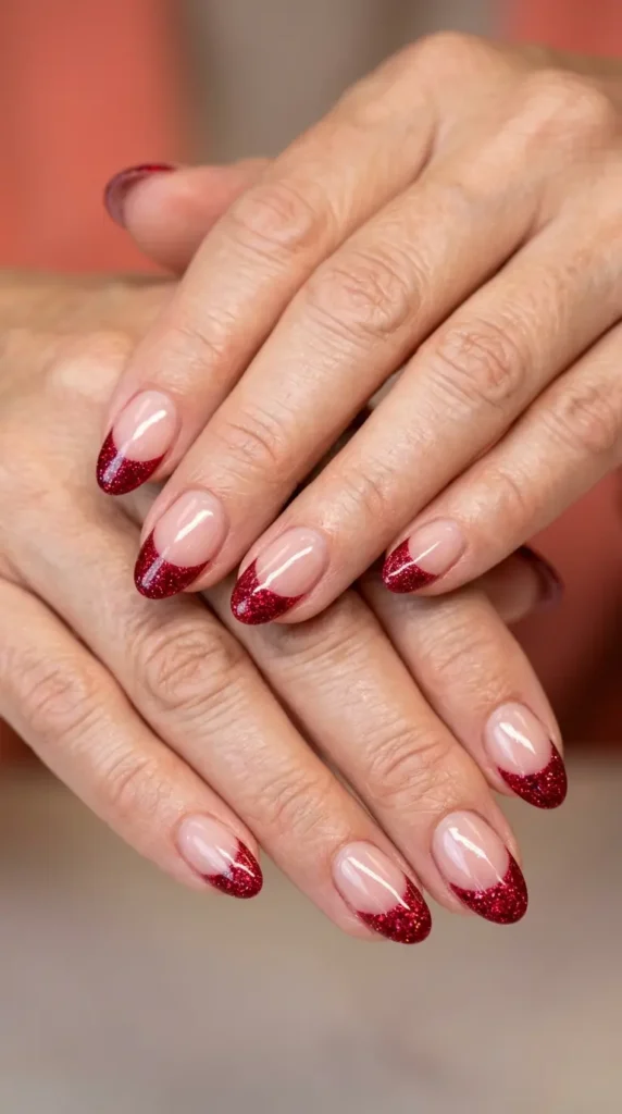 Cherry Red Glitter Tips