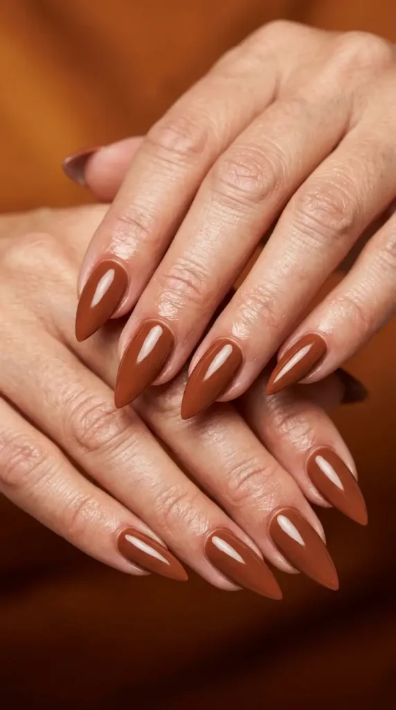 Chestnut Brown Stiletto Nails