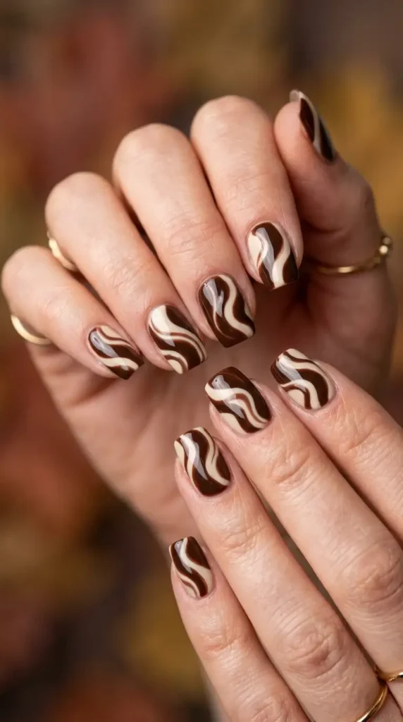 Chocolate Brown and Cream Abstract Waves