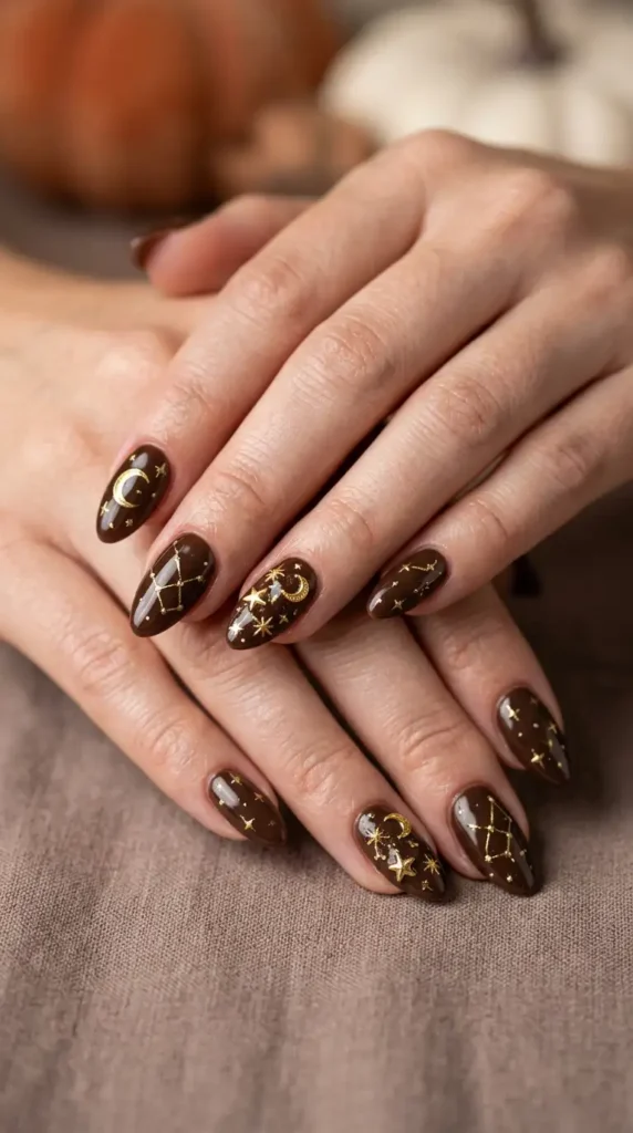 Chocolate Brown Celestial Nail Art