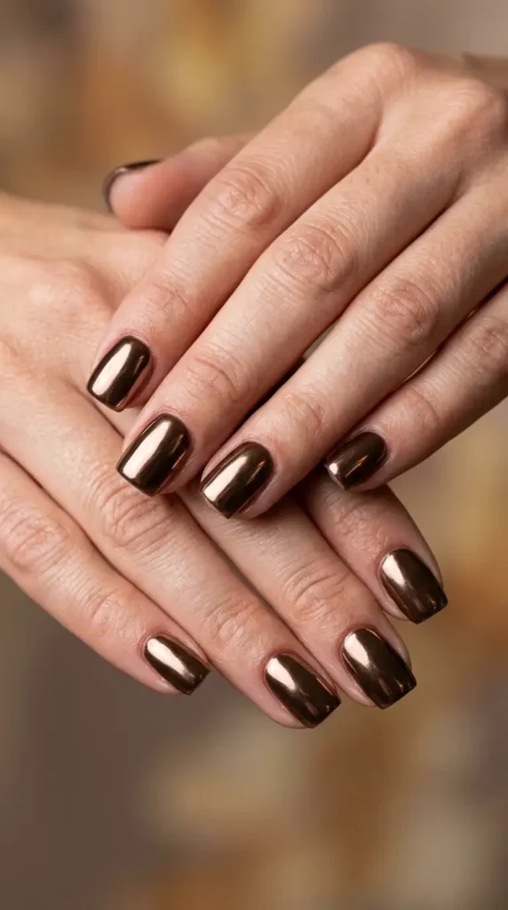 Chocolate Brown Chrome Nails