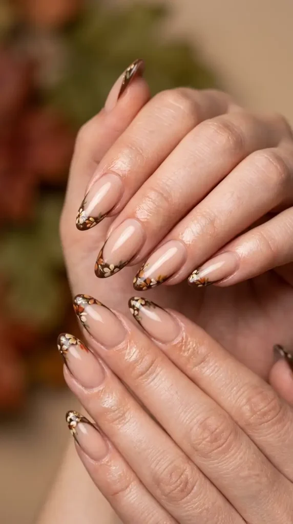 Chocolate Brown Floral French Tips