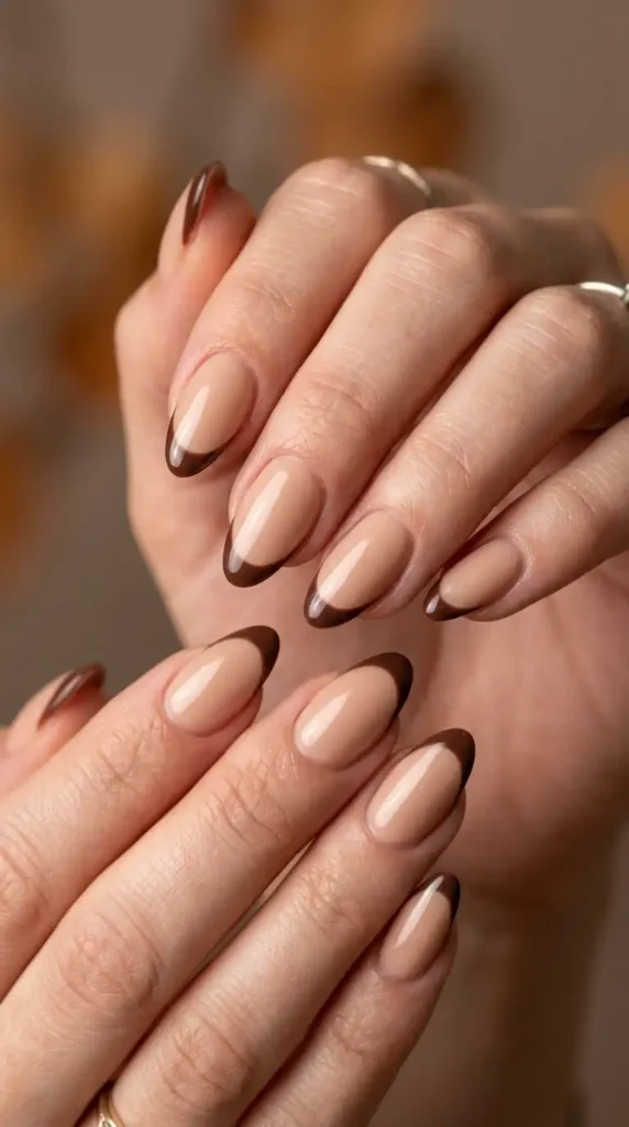 Chocolate Brown French Tips on Nude Base