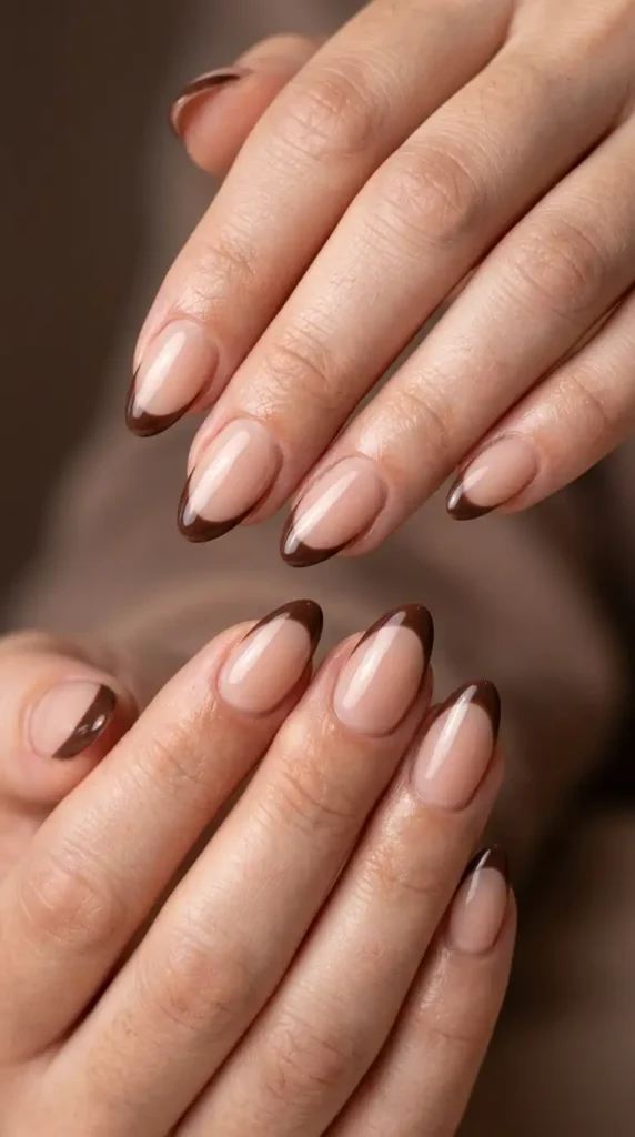 Chocolate Brown French Tips with Nude Base