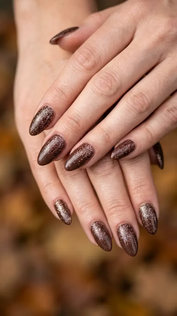 Chocolate Brown Glitter Ombre Nails