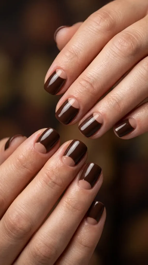 Chocolate Brown Half Moon Manicure