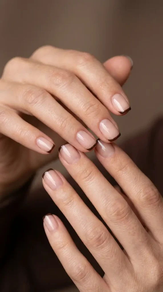 Chocolate Brown Micro French Nails