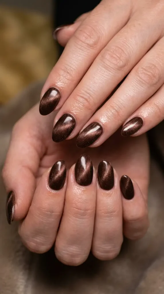 Chocolate Brown Velvet Magnetic Nails