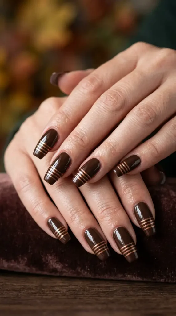 Chocolate Brown with Bronze Metallic Stripes