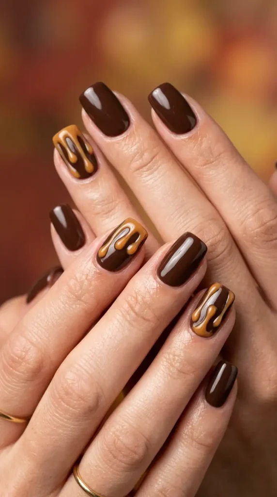 Chocolate Brown with Caramel Drip Design