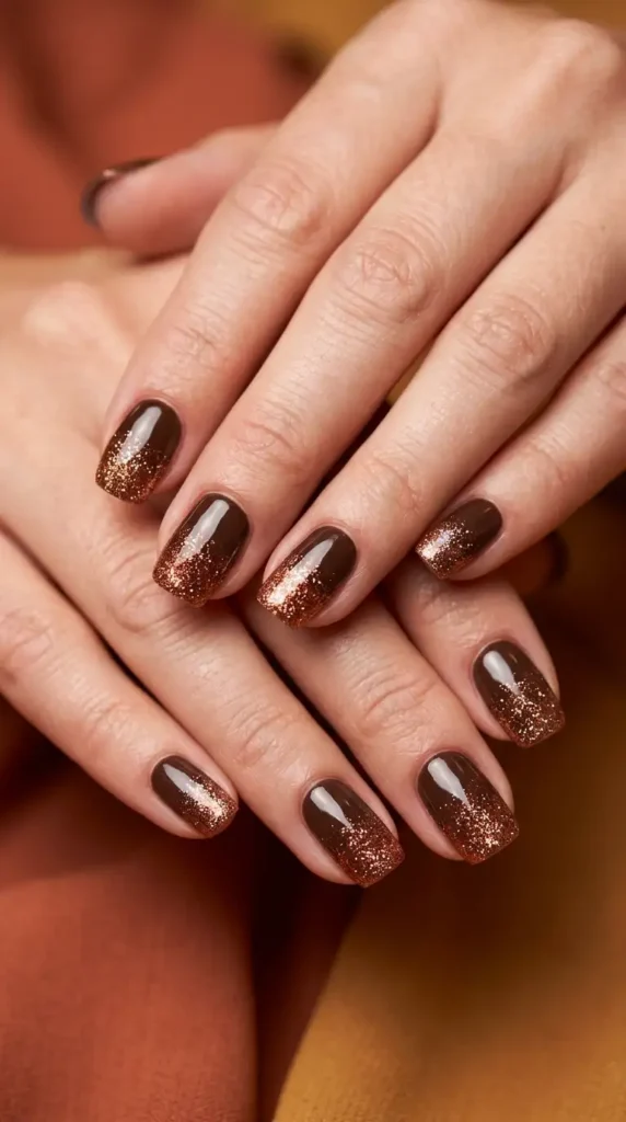 Chocolate Brown with Copper Glitter Tips