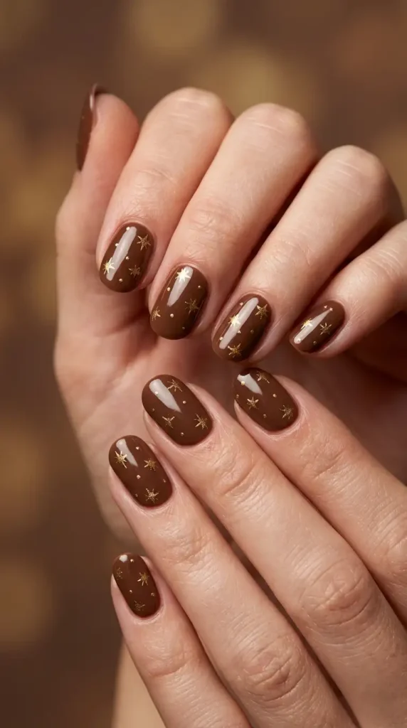 Chocolate Brown with Tiny Gold Stars