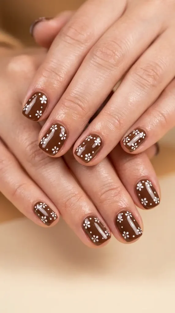 Chocolate Brown with Tiny White Florals