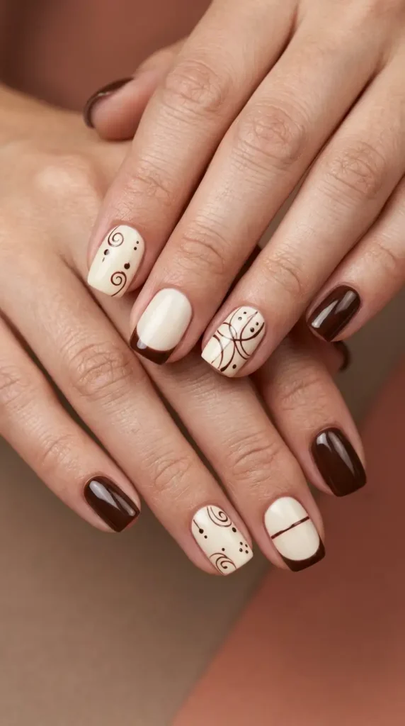 Chocolate & Cream Mix-and-Match Nails