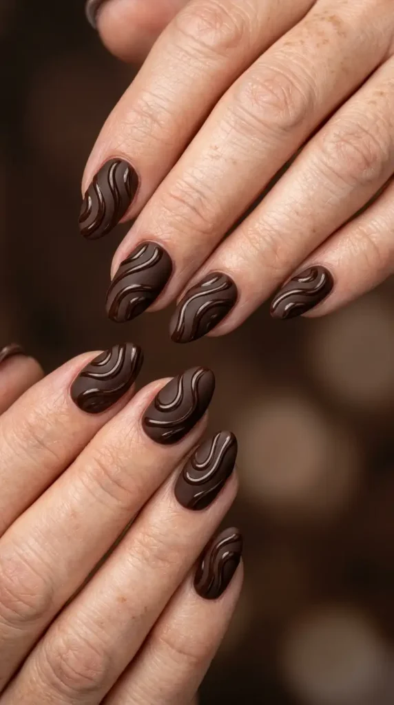 Chocolate Drizzle Swirl Nails