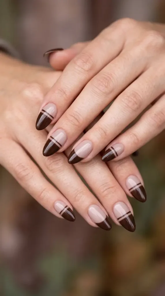 Chocolate & Nude Color Block Nails