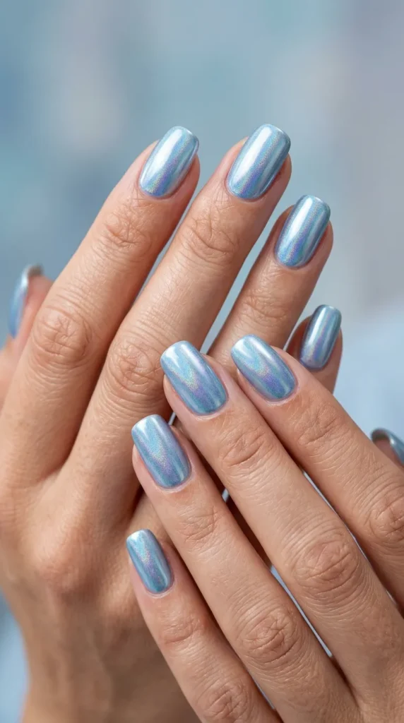 Chrome Light Blue Nails