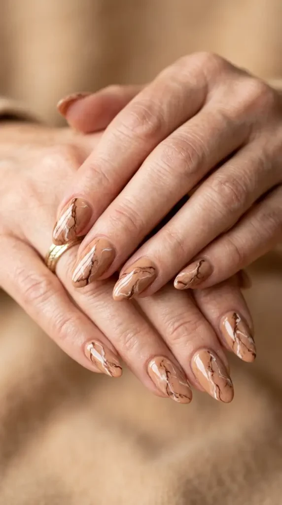 Cinnamon Beige Marble Nails