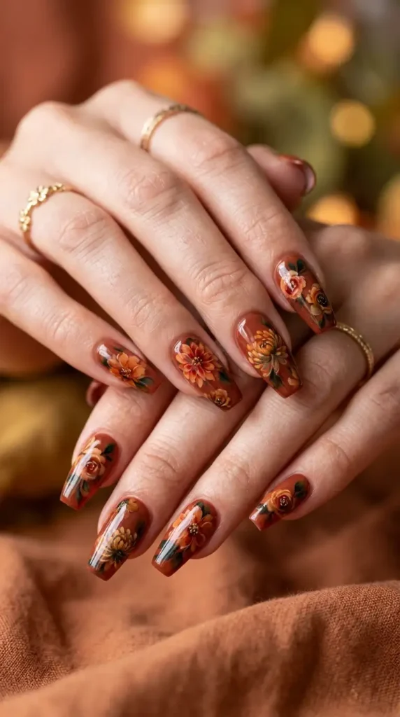 Cinnamon Bloom Coffin Nails
