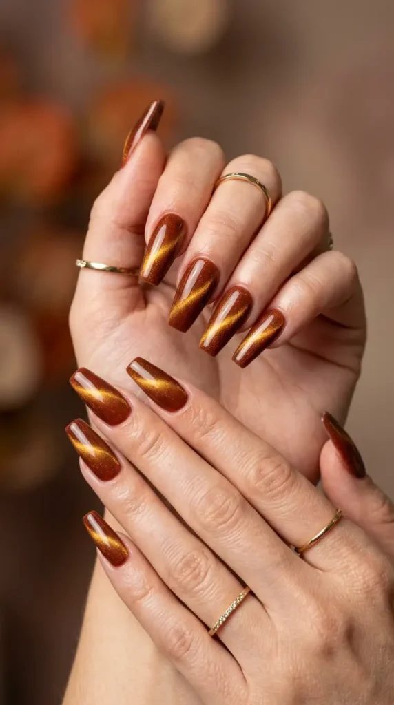 Cinnamon Cat Eye Coffin Nails