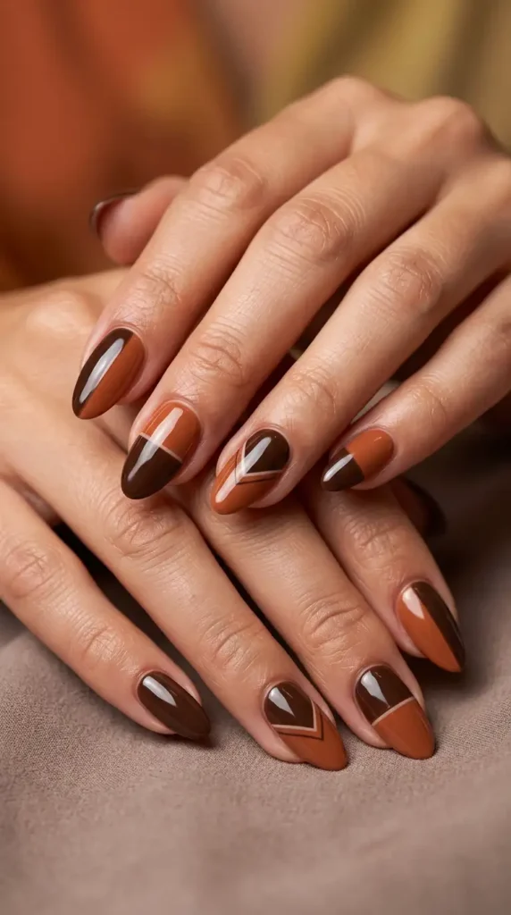 Cinnamon & Chocolate Color Block Nails