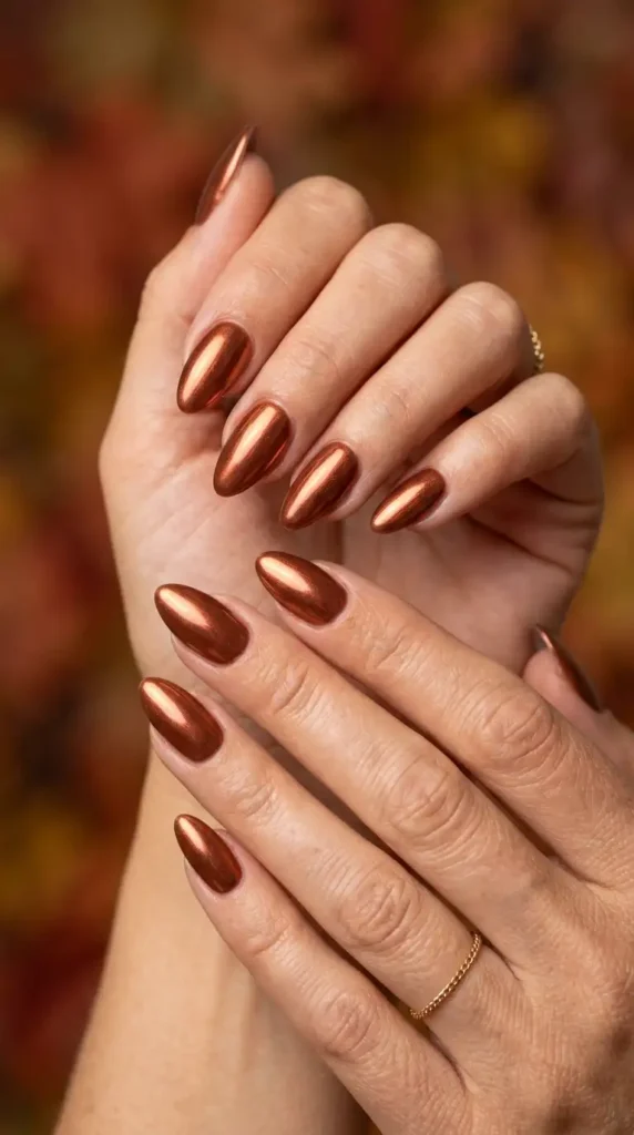 Cinnamon Chrome Almond Nails