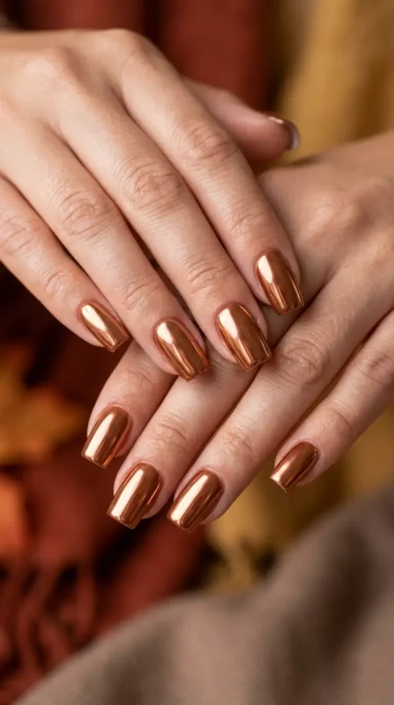 Cinnamon Chrome Square Nails