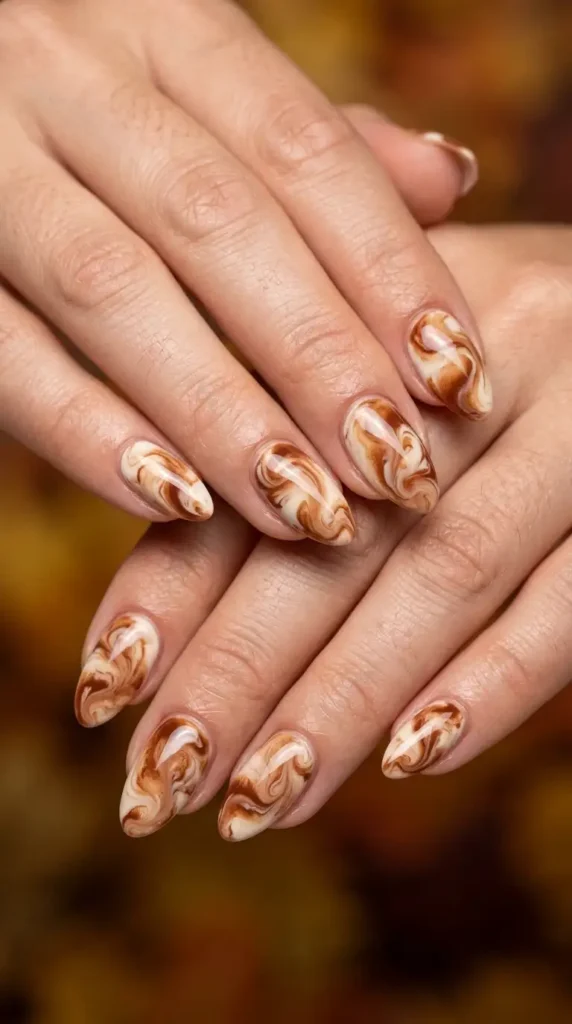 Cinnamon & Cream Swirl Nails