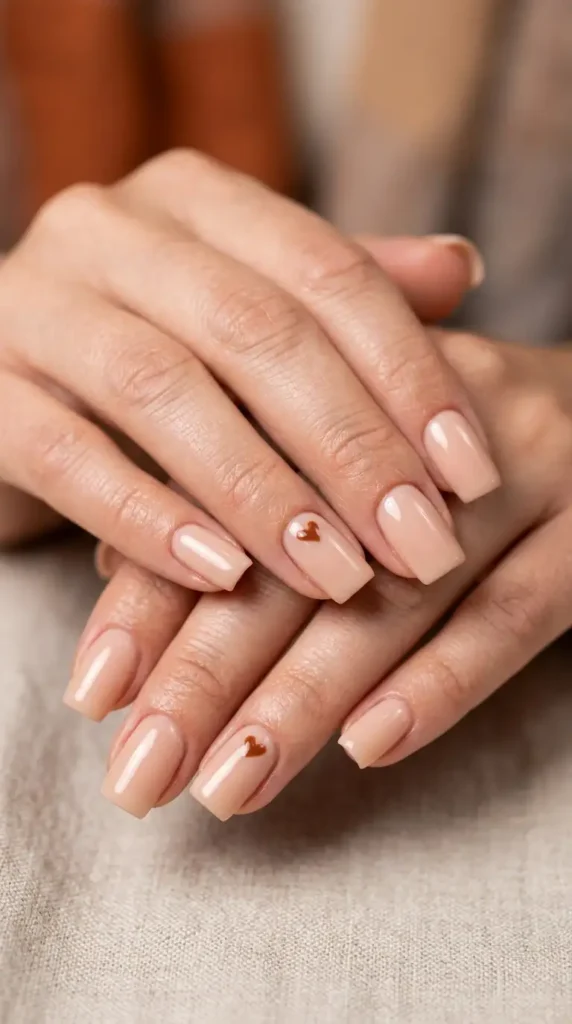 Cinnamon Heart Accent Nails