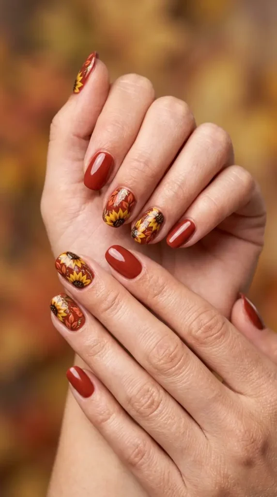 Cinnamon Spice Floral Nails